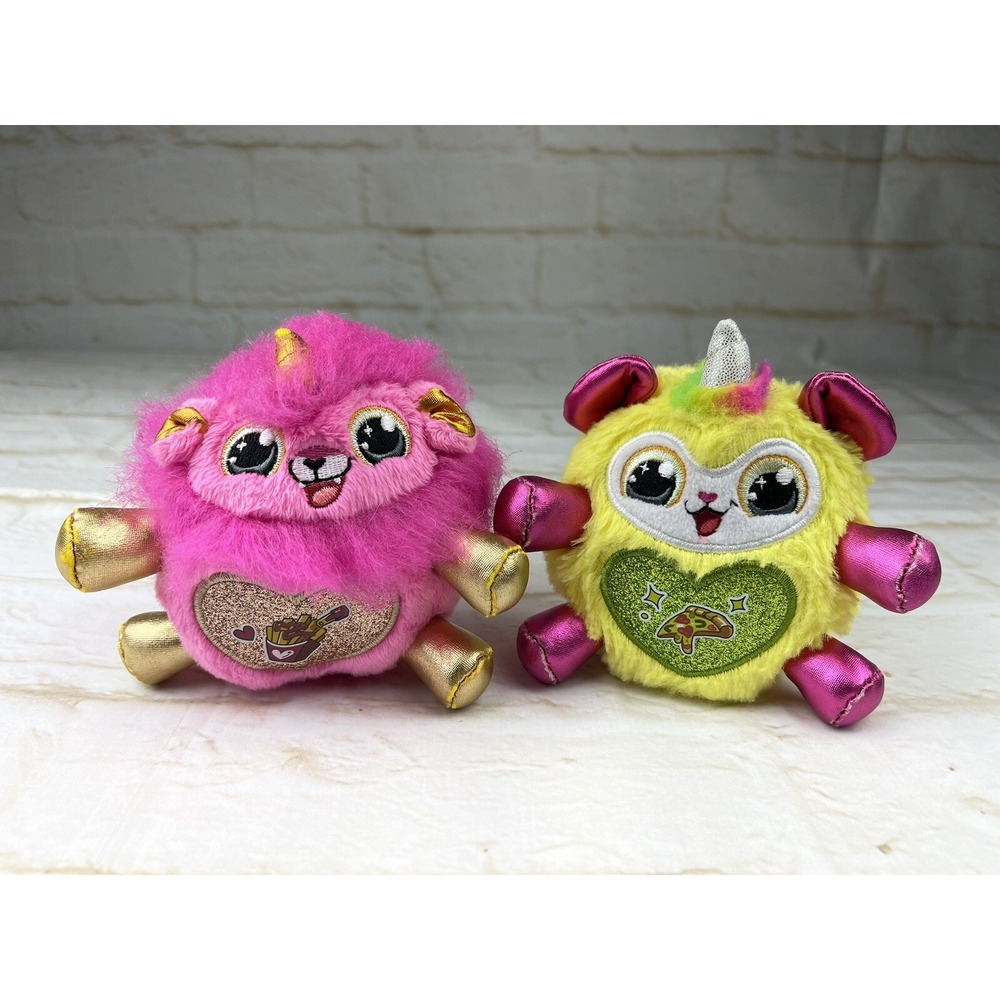 Rainbocorn 4" Pink Lion Gold Unicorn French Fries & Yellow Pizza Bear Plush Lot